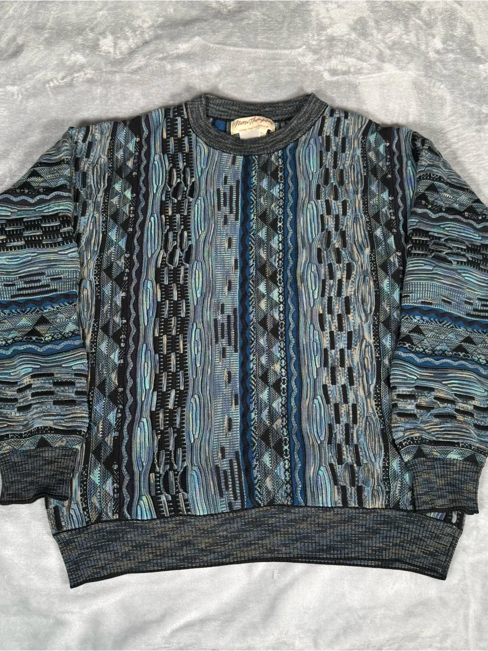 Vintage Norm Thompson 3D Knit Striped Sweater Mens M Coogi Style 90s